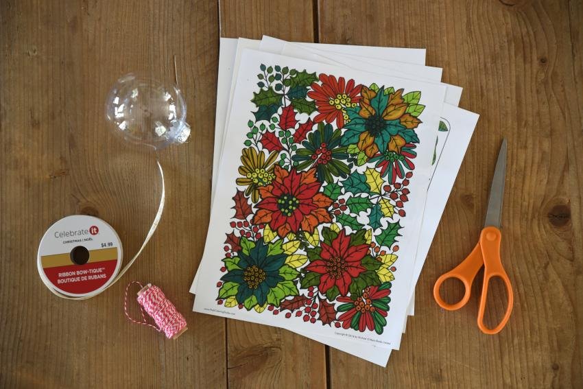 Materials needed for coloring page ornaments