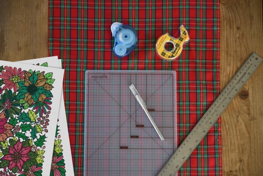 Materials for DIY coloring page gift bows