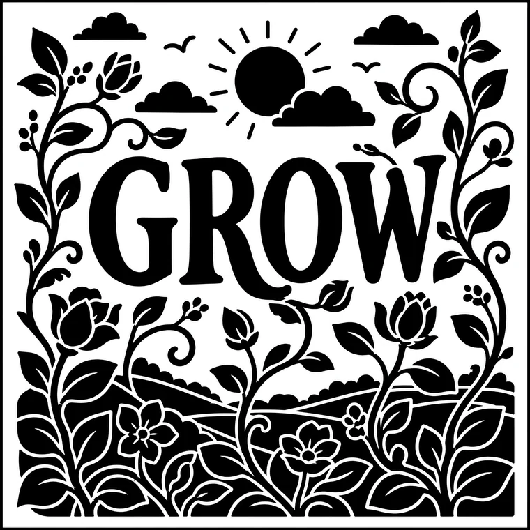 The same GROW design finished in one colour, with every stippled area filled solid