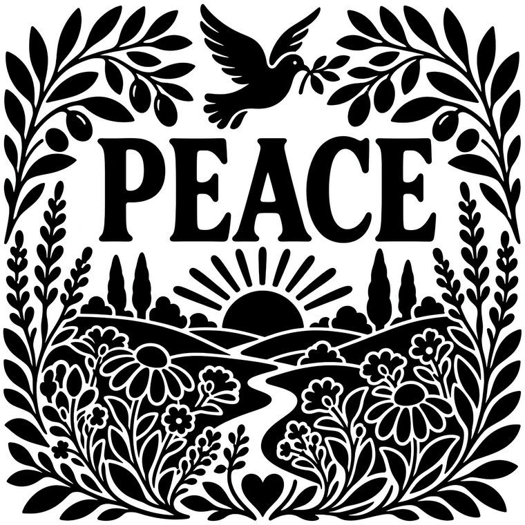 The same PEACE design finished in one colour, with every stippled area filled solid