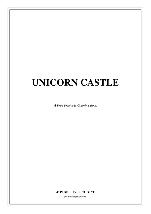 Cover of the free printable unicorn castle coloring book