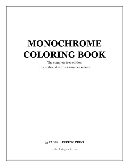 Cover of the free printable monochrome coloring book