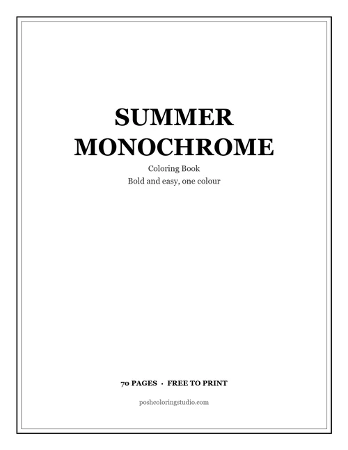 Cover of the free printable summer monochrome coloring book