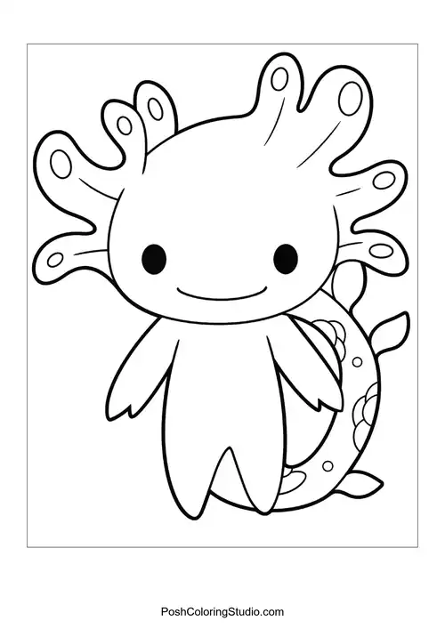 A cute axolotl with a rounded body and fins.