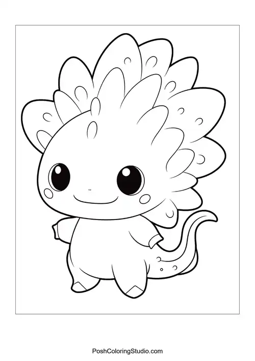 An axolotl swimming with a big smile and bubbles.