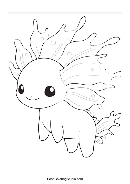 A cute axolotl with a rounded body and fins.