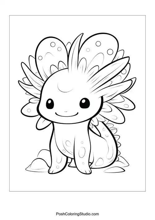 An axolotl with distinctive spots and a joyful expression.