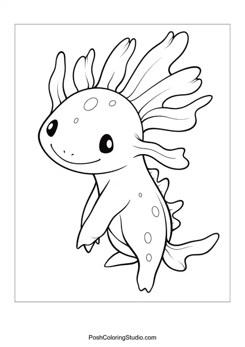 A cute axolotl with a rounded body and fins.