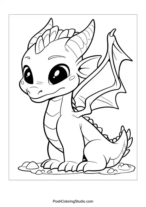 A baby dragon with a playful look and small wings.