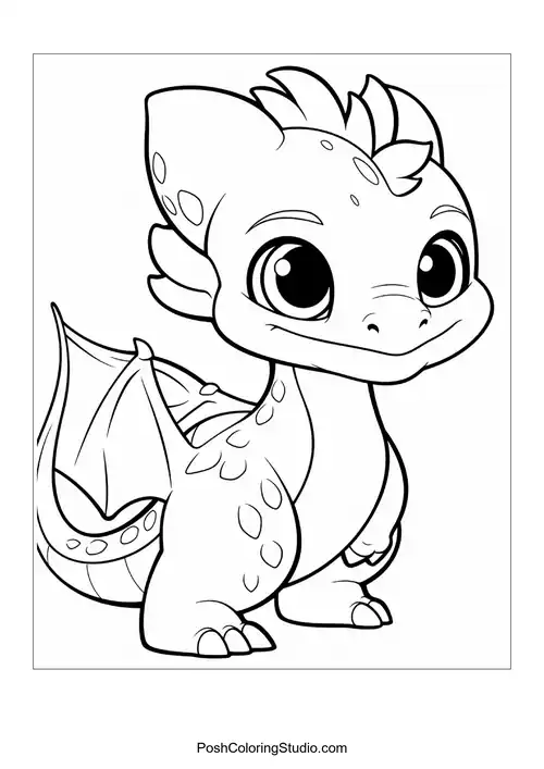 A baby dragon with a charming smile and tiny spikes.