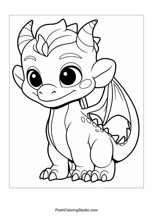 A baby dragon with a curious look and small wings.