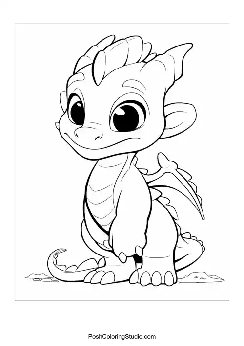 A baby dragon with a charming smile and pointed tail.
