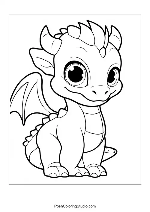 A baby dragon with a charming smile and tiny spikes.