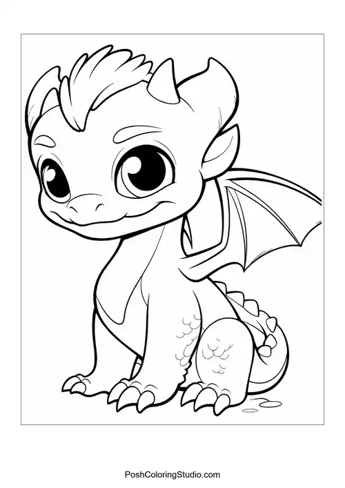 A baby dragon with a happy expression and tiny wings.