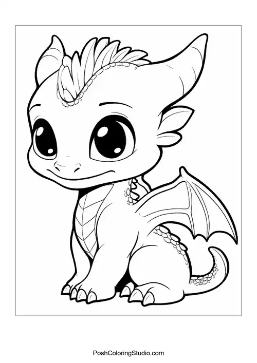 A baby dragon with a cheerful smile and pointed ears.