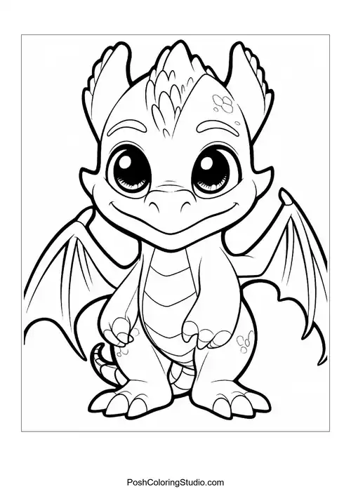 A baby dragon with a playful look and small wings.