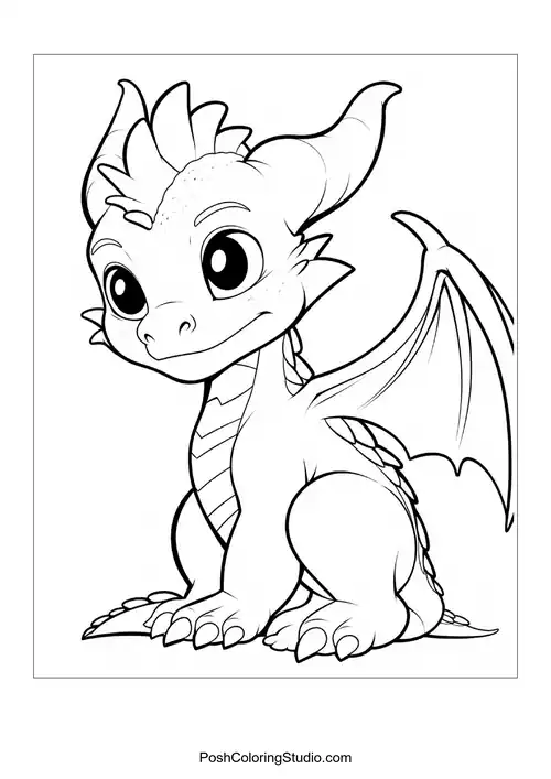 A baby dragon with a charming smile and tiny spikes.