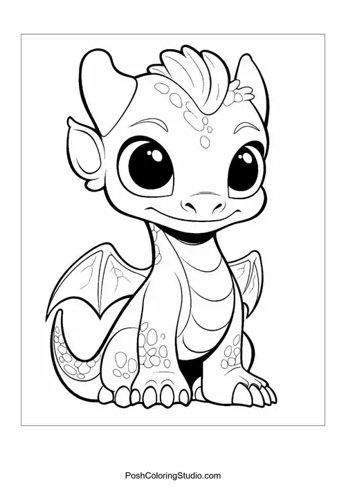 A baby dragon with a curious look and pointed ears.
