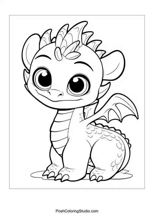 A cute baby dragon with large eyes and small wings.