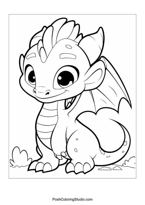 A baby dragon sitting with a fluffy tail and wings.