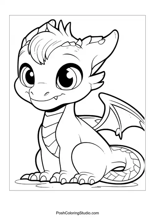 A baby dragon with a charming smile and pointed tail.