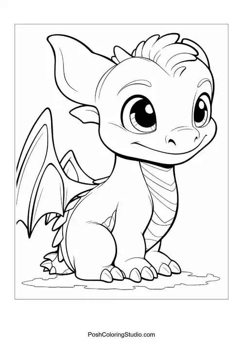 A baby dragon with a curious expression and small wings.
