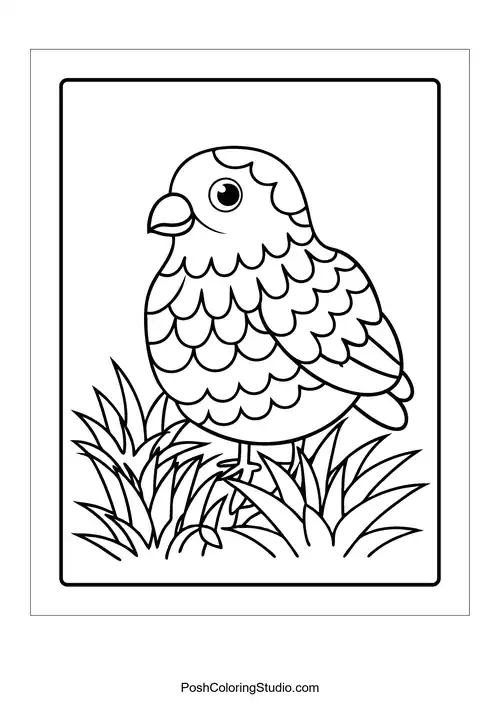 A bird perched on a rock with grass around.