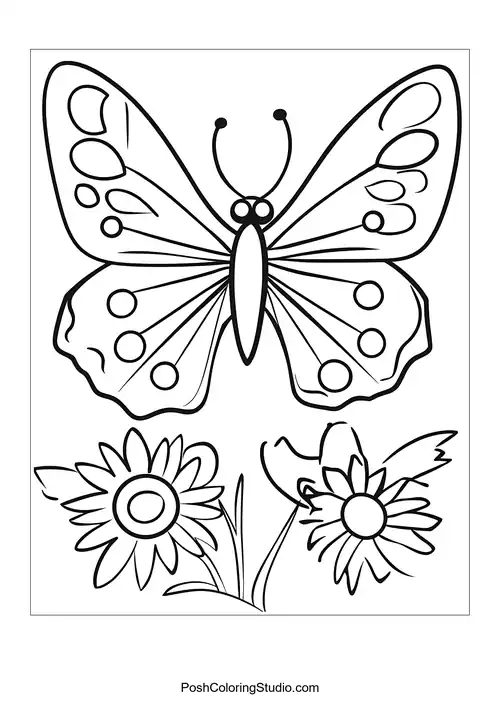 A butterfly with large wings and flowers in the background.