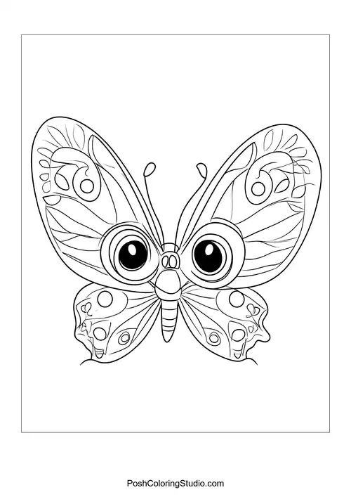 A butterfly with decorative wings is adorned with floral patterns.
