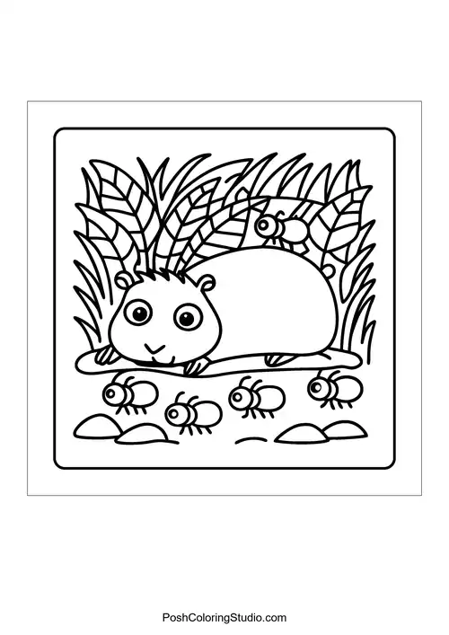 A squirrel and an otter sharing an apple under a tree — free printable capybara coloring page