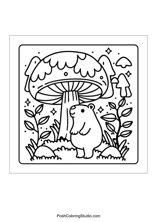 An otter sitting on a hill with a scenic view behind — free printable capybara coloring page