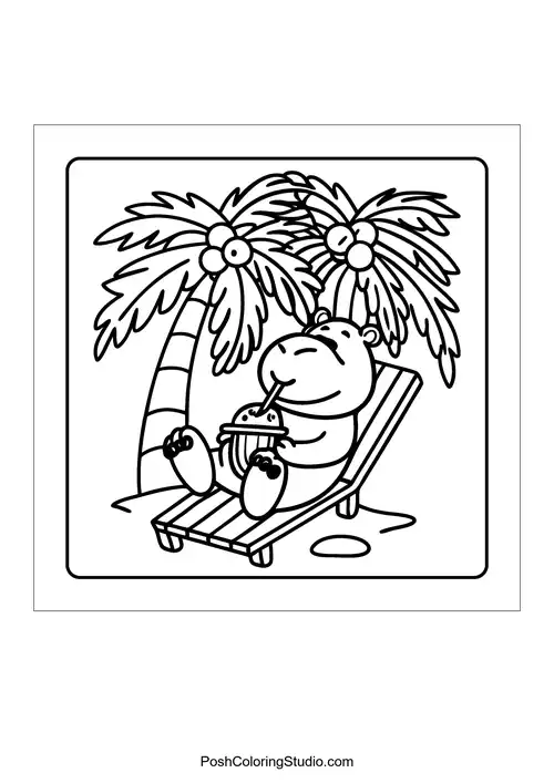 An otter sitting on a hill with a scenic sunset view — free printable capybara coloring page