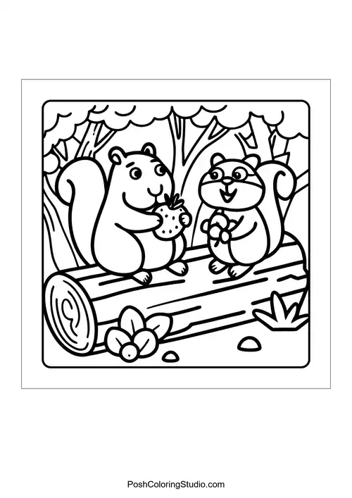 An otter peeking out of a pond with fish swimming nearby — free printable capybara coloring page