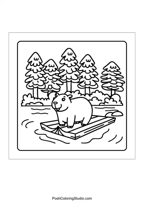 An otter sitting in a grassy area with a sunset in the background — free printable capybara coloring page