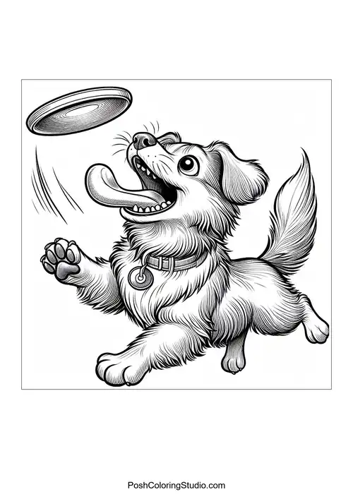 A dog jumping to catch a frisbee with excitement.