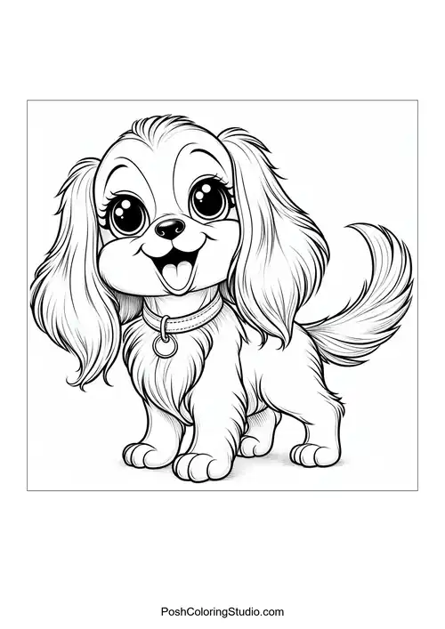 A happy puppy standing proudly with a big smile.