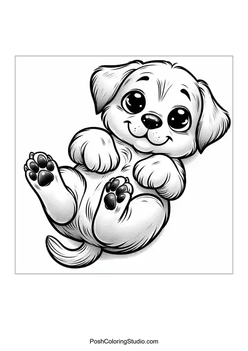 A puppy lying on its back, looking adorable.