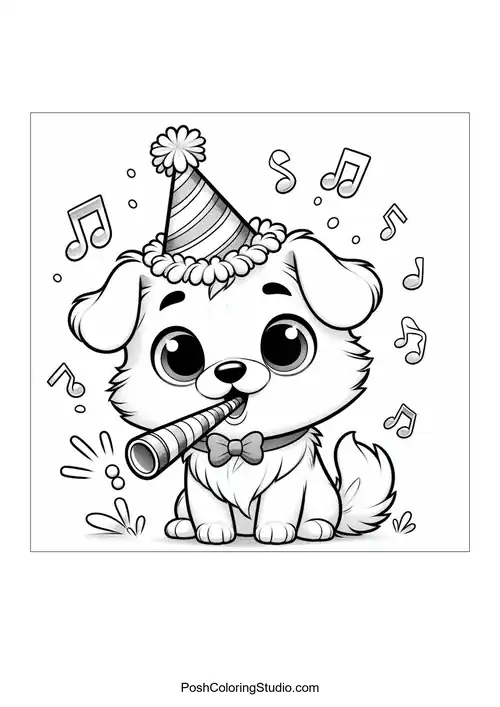 A dog wearing a party hat, celebrating joyfully.