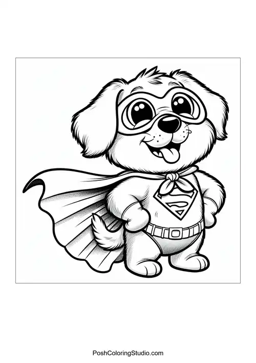 A superhero dog with a cape and a confident smile.
