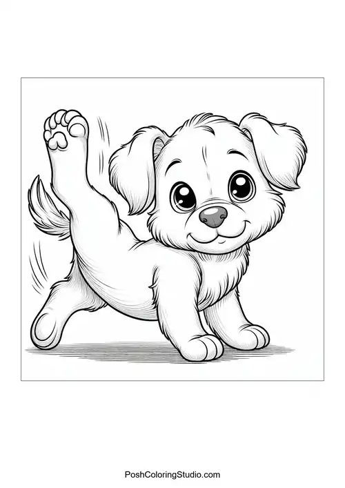 A puppy playfully running with its tongue out.