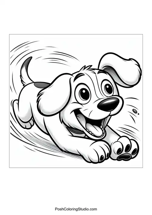 A joyful puppy running with its ears flapping in the wind.