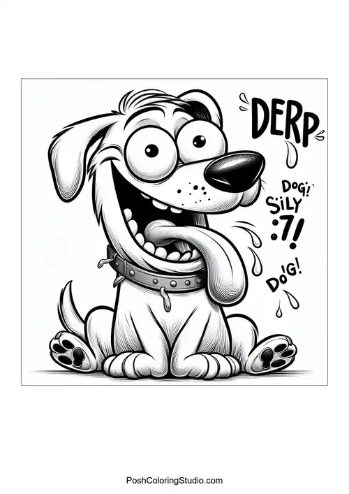 A silly dog with a tongue out and a humorous expression.
