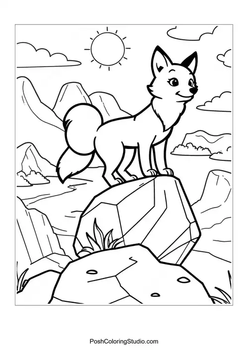A fox standing proudly in a sunny meadow.
