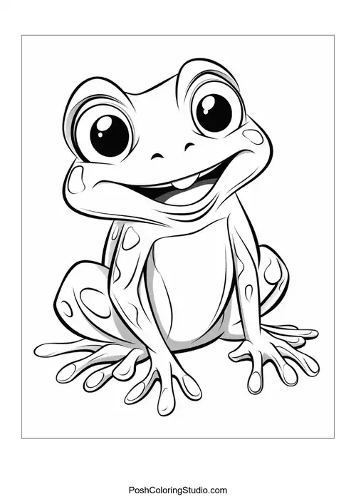 A frog sits on a rock with a gentle smile.