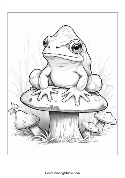 A frog sits on a rock with a gentle smile.