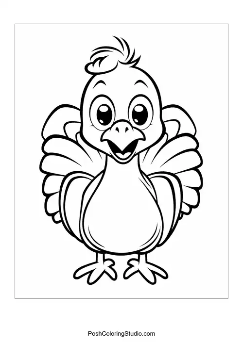 A turkey with a round body and a big smile.