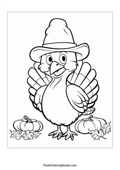 A turkey with a big smile and fluffy feathers.