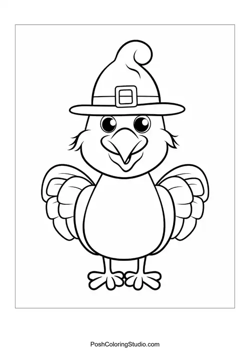 A turkey with a happy face and rounded body.