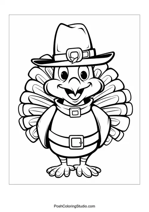 A turkey with a big smile and fluffy feathers.