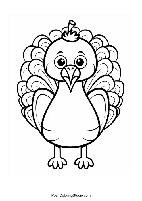 A turkey with a happy face and rounded body.